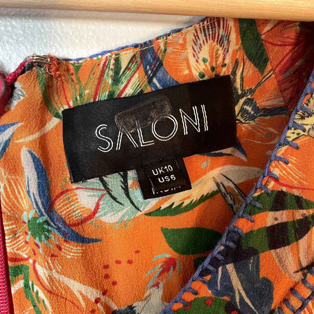 SALONI Elodie Lunar Flight Dress Pleated Floral Tropical Dress Size 6 - Picture 9 of 16
